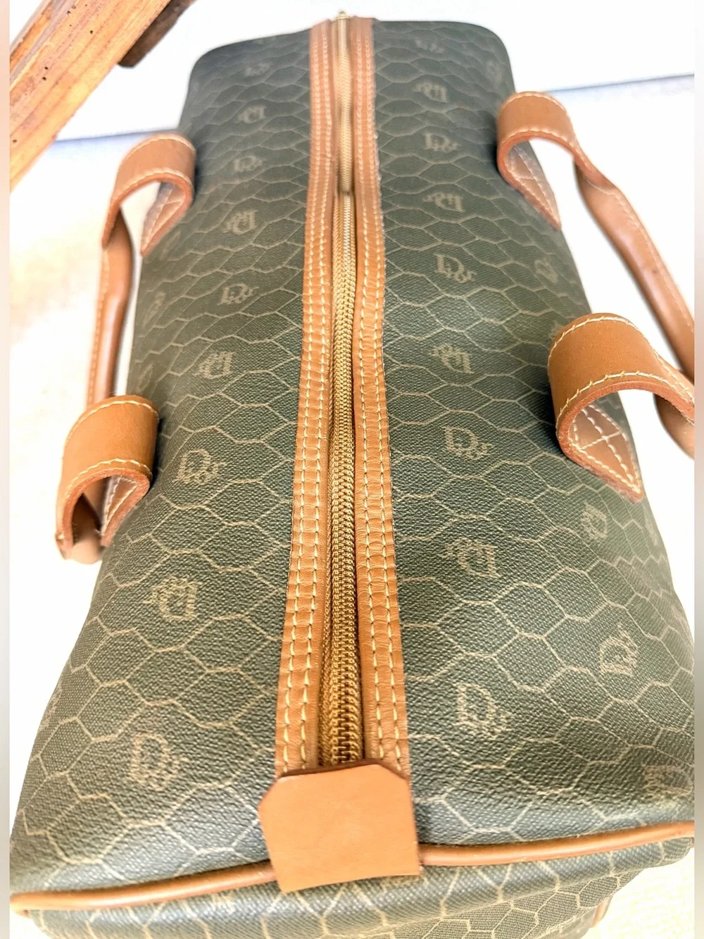 CHRISTIAN DIOR Vintage Honeycomb Monogram Boston Weekender Travel Bag Pristine
